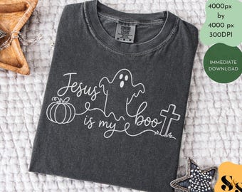 Jesús es mi fantasma PNG, diseño cristiano de Halloween, fantasma, calabaza, cruz, sublimación, camiseta divertida de otoño con temática de fe PNG, descarga digital
