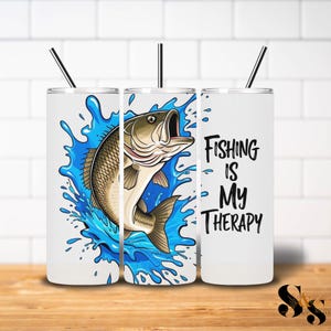 Fishing is My Therapy 20 oz Skinny Tumbler Wrap Sublimation Design Digital Download Funny Fisherman PNG DIGITAL DOWNLOAD***