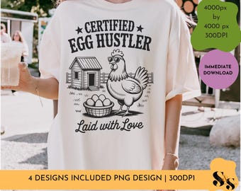Egg Hustler Chicken Shirt PNG: Retro Farmhouse Design (Digital Download)