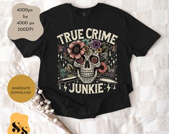 Adicto a los crímenes reales PNG / Diseño de sublimación de descarga digital para camisetas, sudaderas, tazas y vasos / Gráfico divertido de amante de los crímenes reales