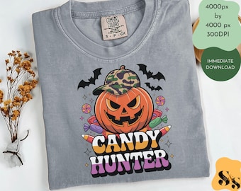 Candy Hunter Pumpkin PNG: Halloween-camouflageshirtontwerp (digitale download)