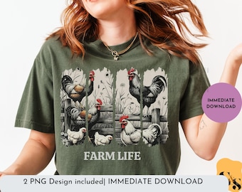 Farm Life PNG: Chicken Mama Shirt Design (Digital Download, 300 DPI Transparent Background)