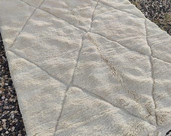 Handgeknüpfter Beni Mrirt Teppich 280 x 196 cm – Marokkanischer Wollteppich – Cremefarbener Teppich – Geometrischer Berberteppich – Marokkanischer Teppich nach Maß