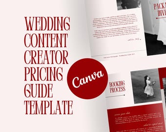 Wedding Content Creator Pricing Guide Template: Romantic Red Canva Design (PDF Download A4 Size)