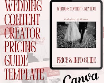 Modello di guida ai prezzi per creatori di contenuti per matrimoni: design romantico rosso Canva (scarica PDF in formato A4)
