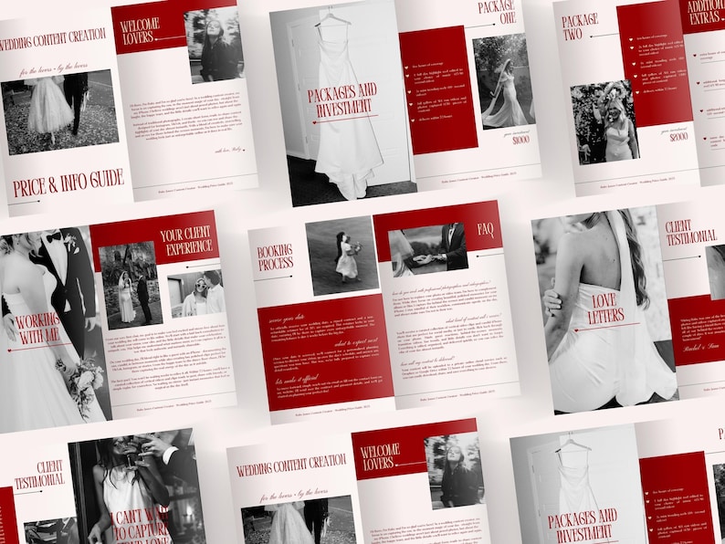 Wedding Content Creator Pricing Guide Template: Romantic Red Canva Design (PDF Download A4 Size) image 7