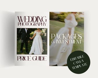 Guida ai prezzi per fotografi di matrimoni - Modello Canva modificabile - Editoriale di lusso