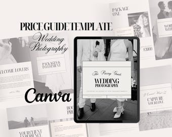 Modello di guida ai prezzi per la fotografia di matrimonio: design elegante e minimalista (download PDF, formato A4 modificabile con Canva)