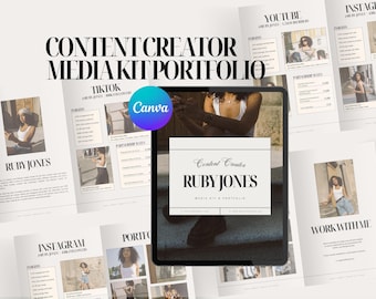 Modello di Media Kit modificabile per Canva: Portfolio di influencer sui social media (PDF scaricabile in formato A4)