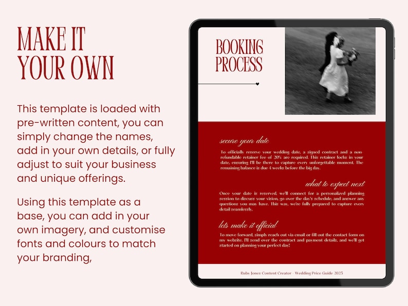 Wedding Content Creator Pricing Guide Template: Romantic Red Canva Design (PDF Download A4 Size) image 5