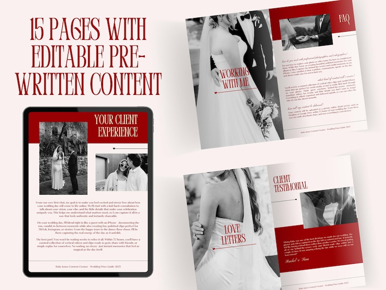 Wedding Content Creator Pricing Guide Template: Romantic Red Canva Design (PDF Download A4 Size) image 3