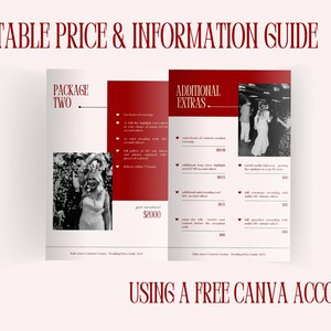 Wedding Content Creator Pricing Guide Template: Romantic Red Canva Design (PDF Download A4 Size) image 2