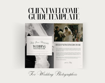Guida di benvenuto per il cliente per la fotografia di matrimonio: modello editoriale Canva (52 pagine, formato A4/US Letter)