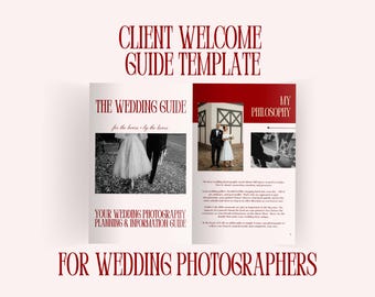 Guida di benvenuto per fotografi di matrimoni, modello modificabile CANVA da 52 pagine