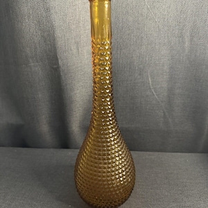 Empoli Vintage Italian Amber Hobnail Glass Genie Bottle Decanter MCM 15in