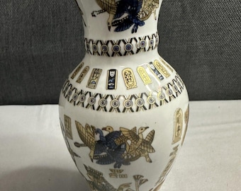 Hand Painted Egyptian Depictions Moriage Style Vase 6in. Tall
