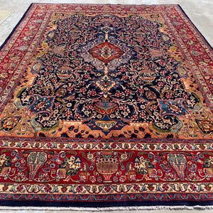 Large Vintage Pictorial Rug 10x13 ft Handmade Wool Rug, High Pile Antique Rug, Multicolor Tribal Rug, Collectors piece Rug, Living Room Rug.
