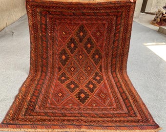 4x5 Vintage Mashwani kilim Rug, Hand woven Rug, Afghan Kilim Rug, Hand Knotted Wool Rug, Hallway Rug, One of a kind kilim Rug, Bedroom Rug.