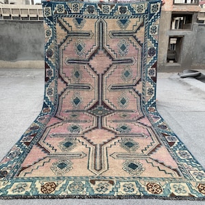 Antique Afghan Geometric Rug 5x8 Hand Knotted Vintage Rug, Turkmen Tribal Rug, Low Pile Oriental Rug, Bedroom Rug Living Room Rug 4.3x8.2 ft