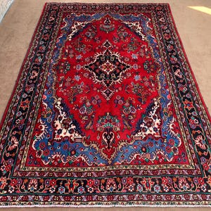7x10 ft Red Vintage Floral Collectors Rug Handmade Afghan Wool Rug Oriental Caucasian Rug Turkmen Tribal Rug Bedroom Antique Living Room Rug