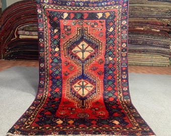 4x6 ft Antique Caucasian design Hand Knotted Afghan Wool Rug, Turkmen Tribal Oriental Rug, High Pile Area Rug, Hallway Rug, Bedroom Rug etc.