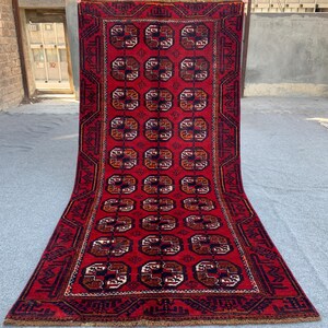 3x6 ft Afghan Baluchi Rug, Turkmen Tekke design Rug, Hand Knotted Wool Rug, Oriental Area Rug, Home Decoration Rug, Kitchen Rug Bedroom Rug.