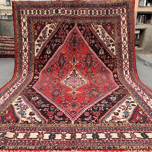 Vintage Rug 7x10 ft Caucasian design Rug, Hand Knotted Wool Rug, Geometric Rug, Afghan Tribal Rug, Oriental Rug, Home Decor Living Room Rug.