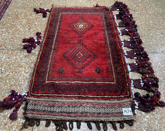 2x4 ft Vintage Balisht Rug, Afghan Handmade Wool Rug, Oriental Antique Rug, Turkmen Geometric Rug, Tribal Cushion Cover, Small Entryway Rug.
