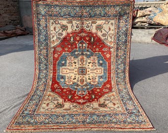 Harez Rug 4x6 ft Afghan Handmade Wool Rug Natural dyes Rug, Geometric Rug Home Decor Rug Oriental Area Rug Entryway Rug Kitchen Bedroom Rug.