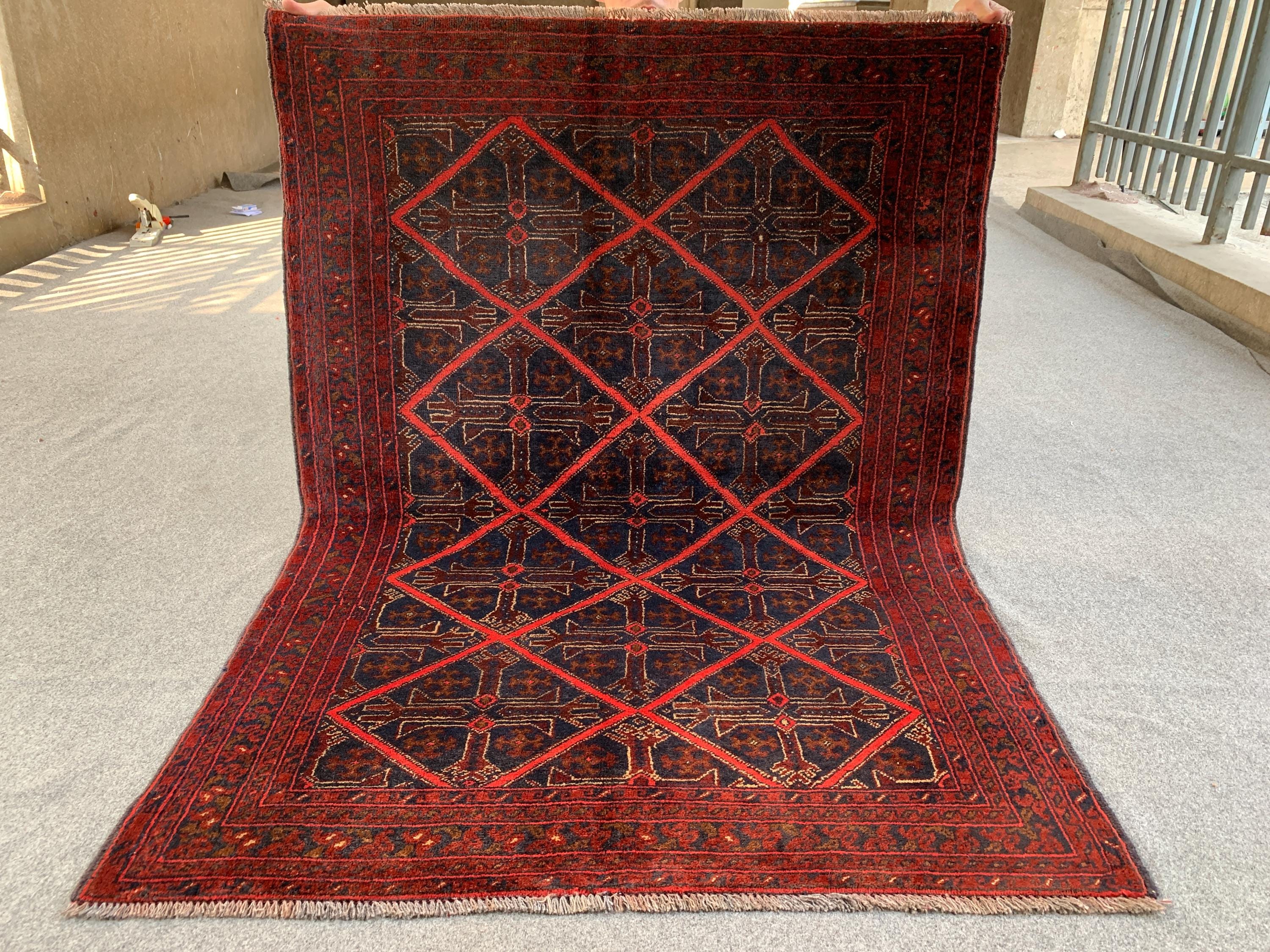 3x5 Geometric design Rug, Afghan Khal Mohammadi Rug, Hand Knotted Vintage Rug, Oriental Wool Rug, Rugs for Bedroom Kitchen Living Room Rug.