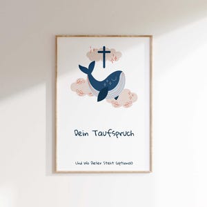 Personalisiertes Christliches Poster mit Taufspruch mit Wal, Taufgeschenk oder Geburtsgeschenk für Jungen und Mädchen zur Taufe, Wanddeko