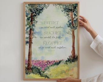 Christian posters, Matthew 7, ask, seek, knock, Christian gifts, Easter gifts, Christian wedding, baptism gift, faith