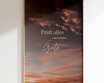 Year's motto 2025 poster, Thessalonians, modern Christian posters, Christian gifts baptism, confirmation, communion, Bible verse German