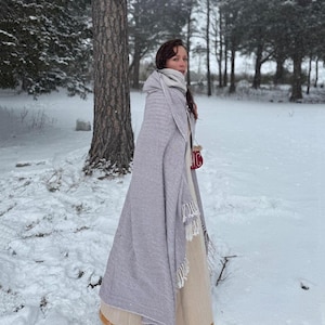 Viking Cape in Cotton Herringbone Fabric with Fringe Hem