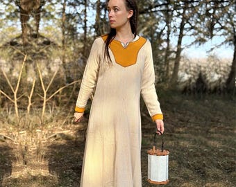 Hand Embroidered Cotton Viking Dress: Nordic Runeweave Norse Overdress