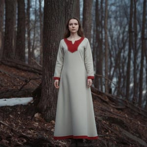 Hand Embroidered Viking Dress, Nordic Rune weave Cotton Over dress Beige