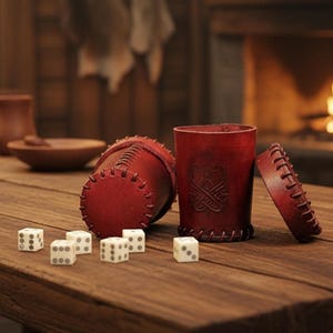 Dark Red Leather Dice Cup, Handcrafted Buffalo RPG Beaker