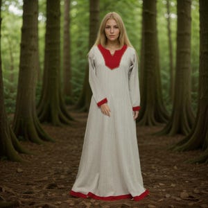 Viking Dress for Women Norse Linen Overdress Hand Embroidered Kirtle Medieval Costume Nordic Tunic LARP Reenactment Womens Viking Clothing