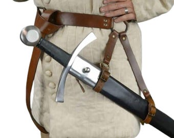 Medieval Sword Belt, Adjustable Brown Leather Scabbard Hanger with Antique Buckle