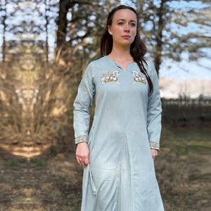 Sleipnir Viking Dress, Embroidered Cotton-Linen LARP Clothing, Sustainable Materials, Available in Multiple Sizes