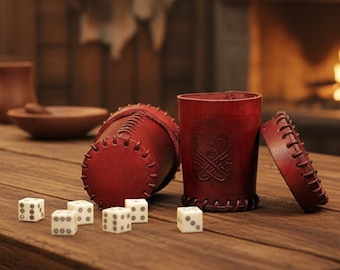 Handcrafted Dark Red Leather Dice Cup: Viking-Style RPG Game Beaker