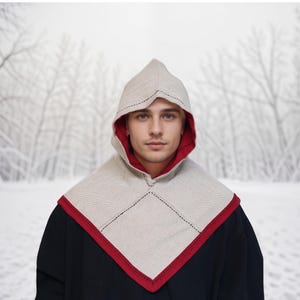 Reversible Cotton Viking Hood: Skjoldehamn Style Norse Hood