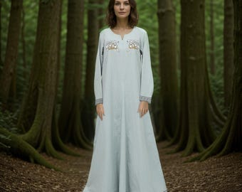 Sleipnir Viking Dress: Embroidered Norse Linen LARP Clothing