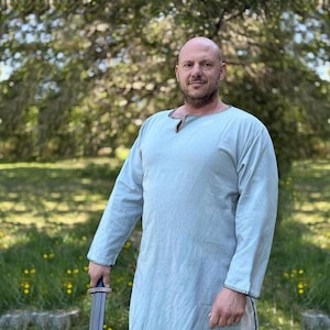 Viking Tunic, Hand-Embroidered Cotton Linen Medieval Shirt, Available in Multiple Sizes and Colors