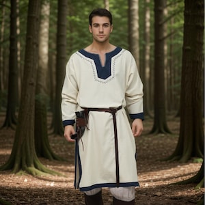Hand Embroidered Viking Tunic: Cotton Linen Norse Reenactment Shirt
