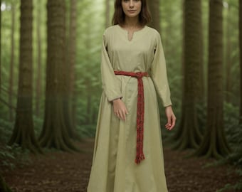 Hand-Embroidered Viking Dress: Cotton Linen Renaissance Gown
