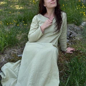 Viking Dress with Embroidered Neckline, Cotton Linen Blend for LARP