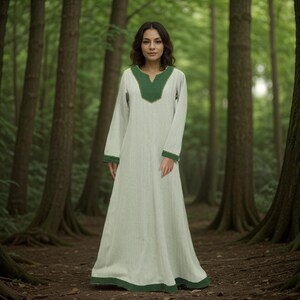 Hand Embroidered Viking Dress, Nordic Rune weave Cotton Over dress Green