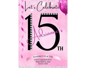 15th Birthday Invitation Girls | Birthday Invitation for Girls 15 | Birthday Template | Party Invites 15th Birthday | 15 Year Old Birthday