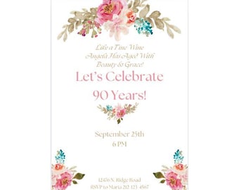 90th Birthday Invitations | 90 th Birthday Party Invitations | 90 the Birthday Invitations | 90 th Birthday Invitations | 90 Birthday Invite